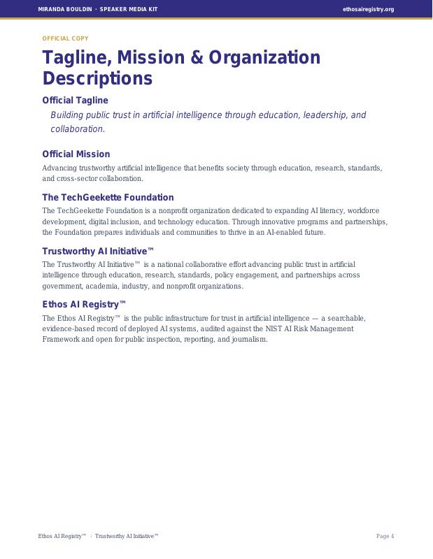 Media Kit page 5 — Speaker Introductions