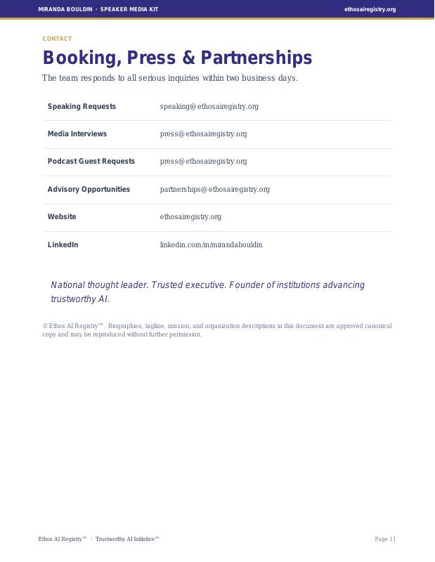 Media Kit page 12 — Booking & Contact